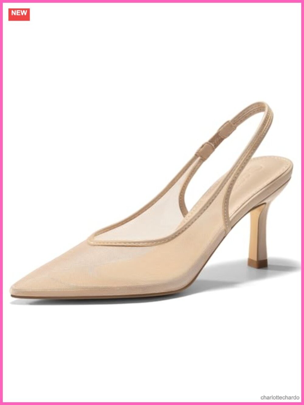 Coutgo Mesh Slingback Kitten Heels Pointed Toe Low Heel Pumps Dress Shoes